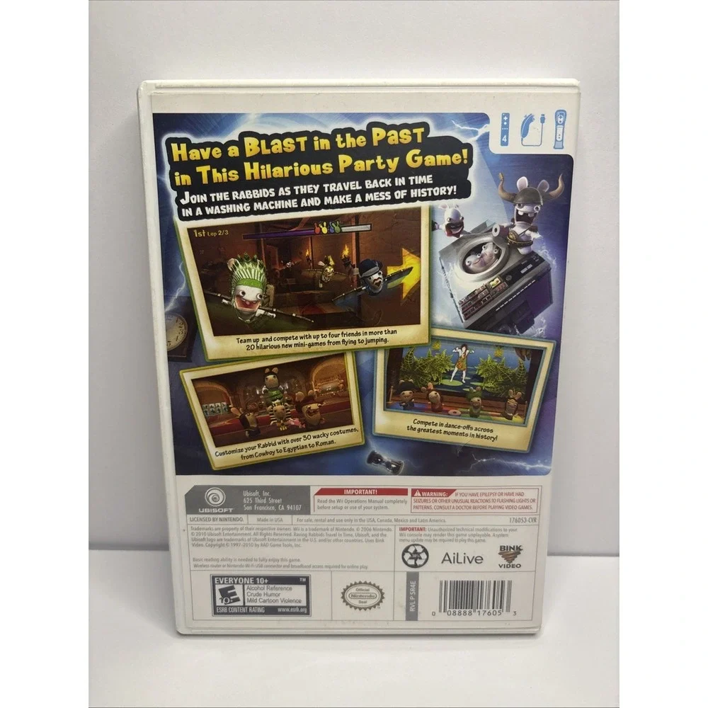 Raving Rabbids Travel in Time Wii game - includes instruction manual, disk, case